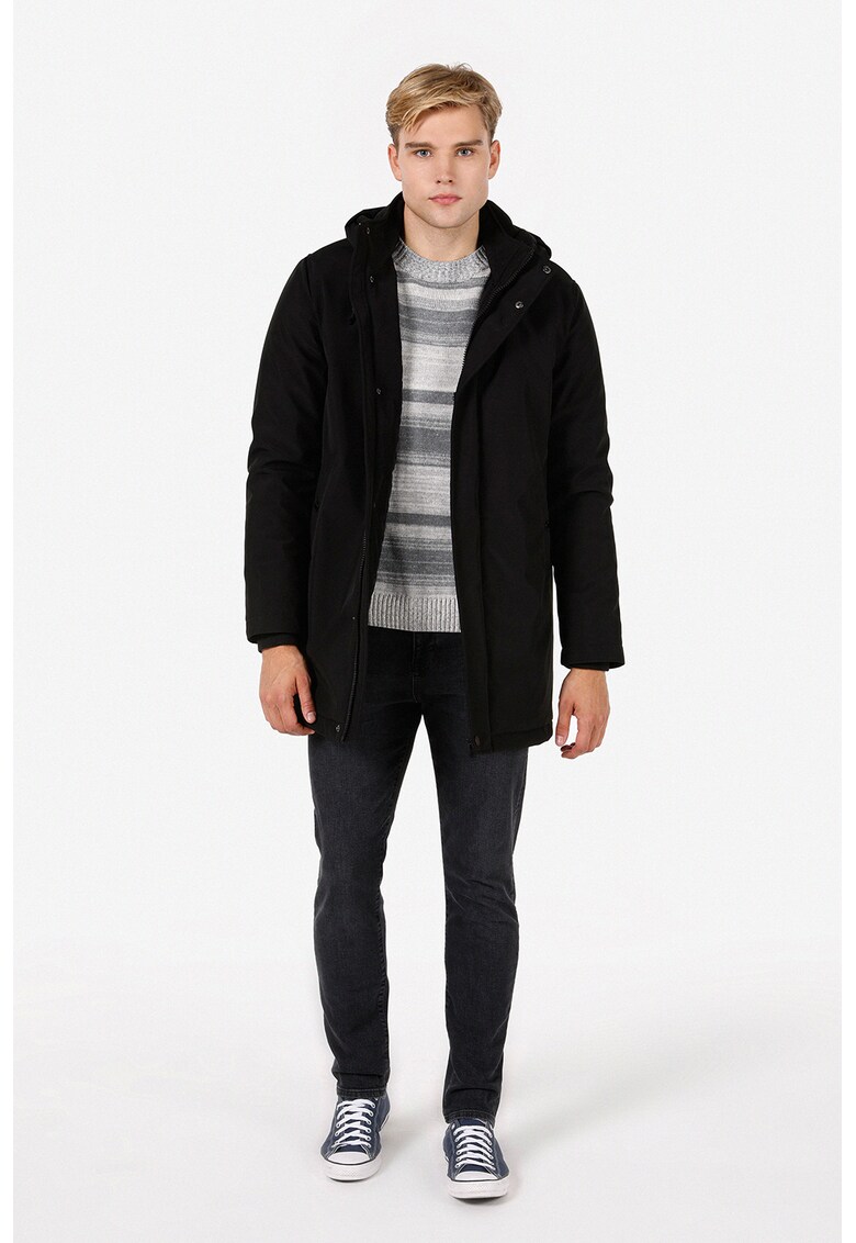 Geaca lunga cu gluga - Negru