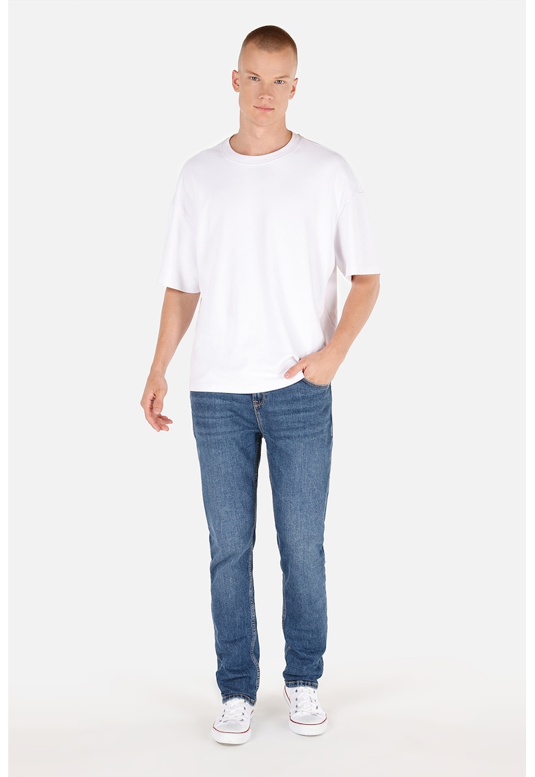 Blugi cu croiala dreapta si aspect decolorat - Albastru