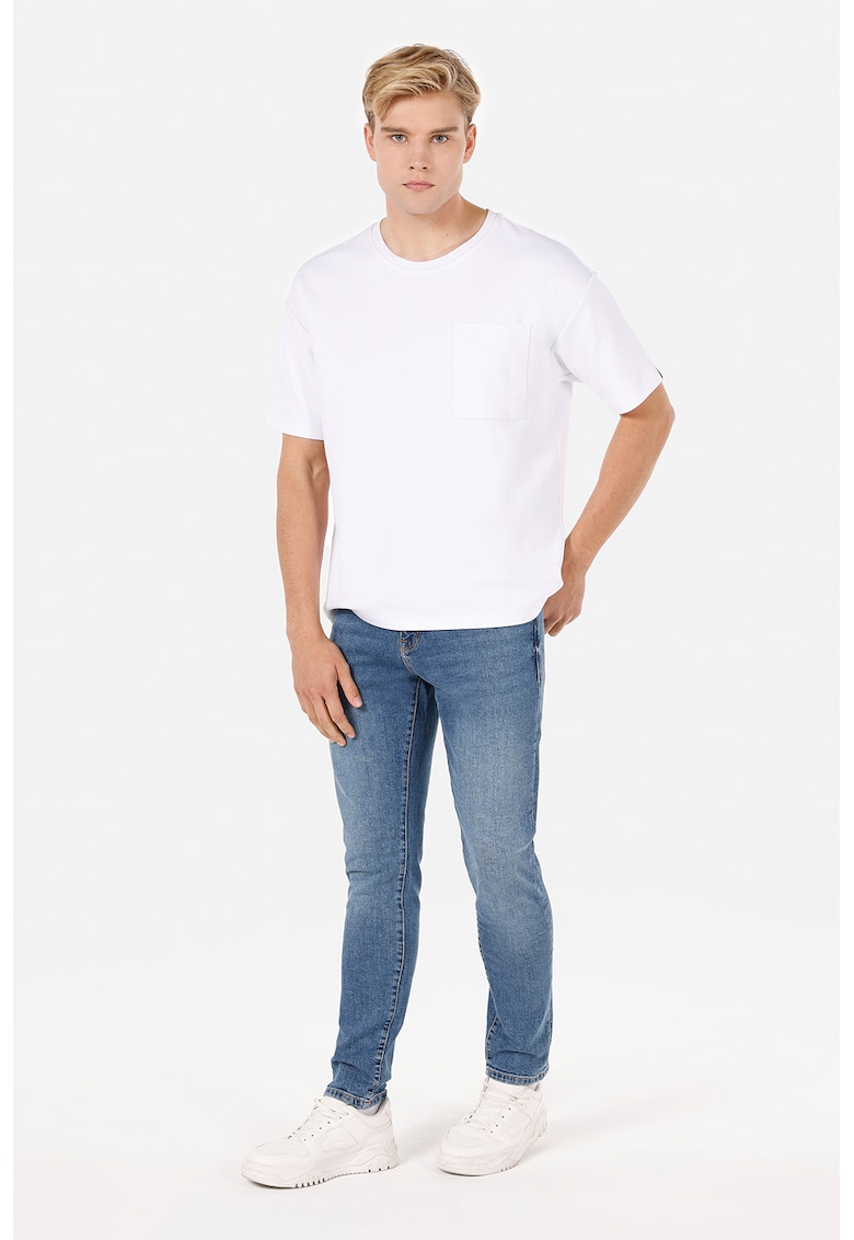 Blugi slim fit cu aspect decolorat - Albastru deschis