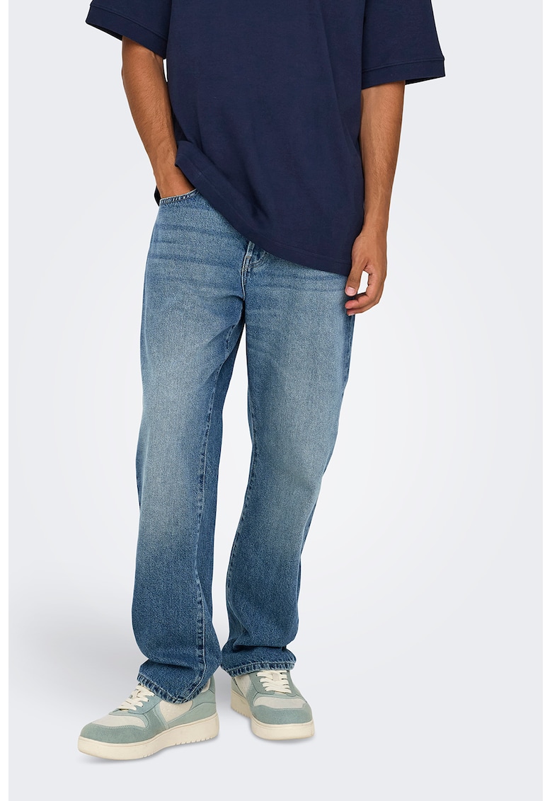 Blugi drepti din bumbac cu nasturi