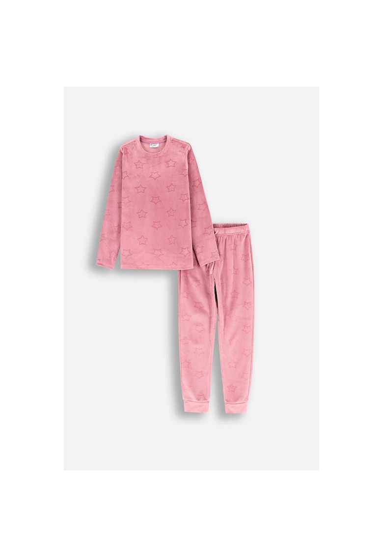 Pijamale copii - set 2 piese - stele imprimate - roz - poliester - Roz