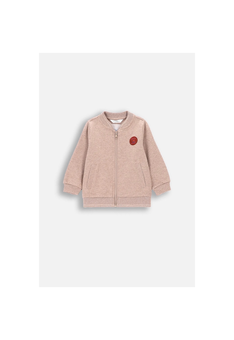 Hanorac copii  cu fermoar - guler inalt - buzunare - bej - bumbac