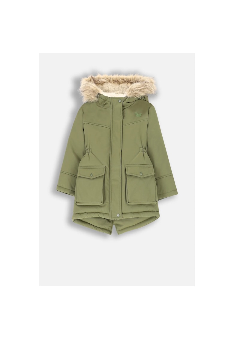 Geaca impermeabila cu gluga si segment din blana artificiala - Kaki