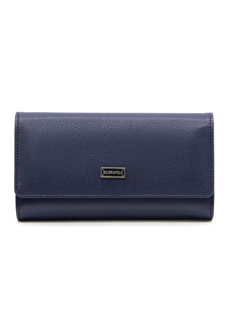 Portofel din piele ecologica cu clapa - Bleumarin