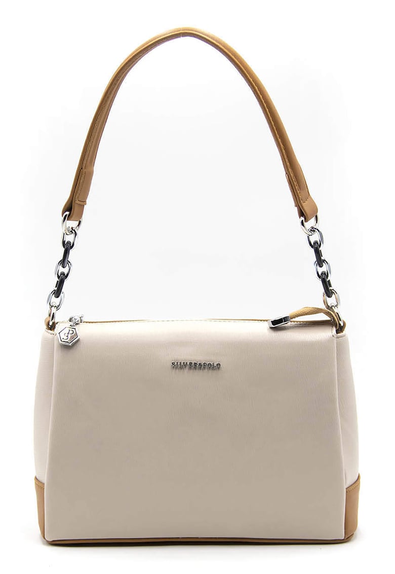 Geanta din piele ecologica cu bareta de umar - Maro scortisoara/Bej