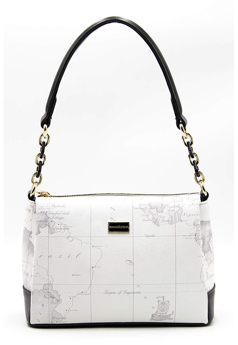 Geanta de piele ecologica cu bareta de umar - Alb/Negru