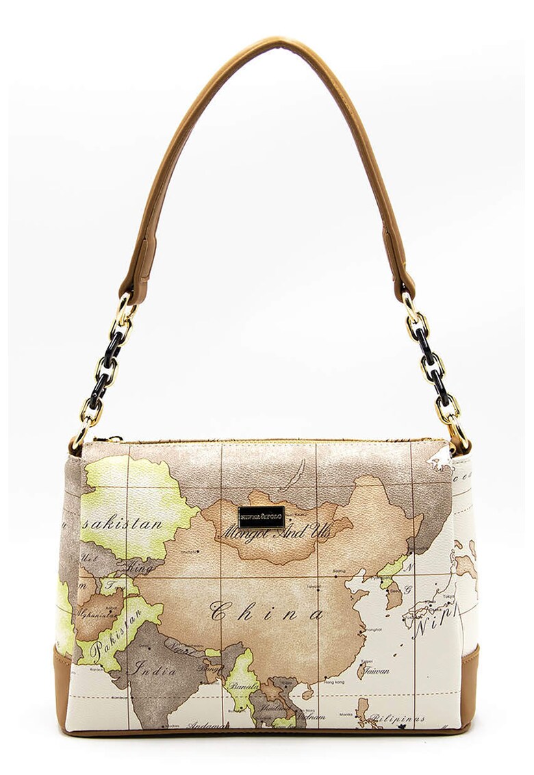 Geanta din piele ecologica cu bareta de umar - Maro scortisoara/Bej