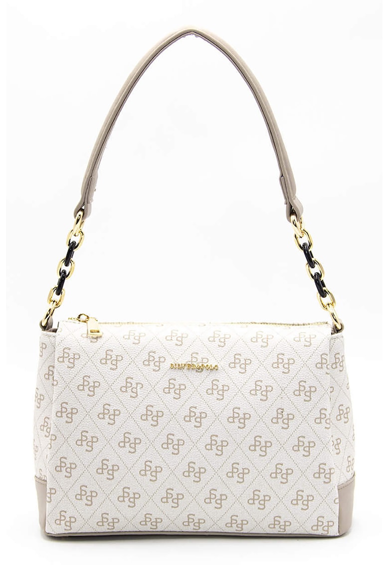 Geanta din piele ecologica cu bareta de umar - Maro taupe deschis/Alb murdar