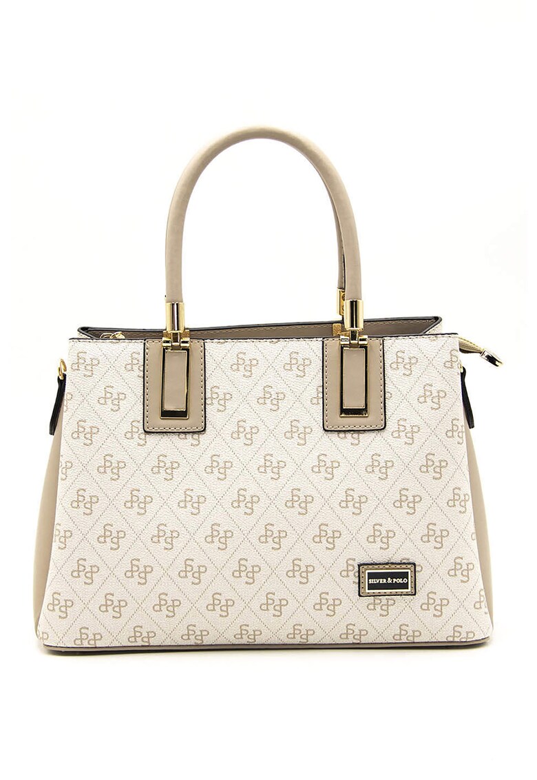 Geanta cu monograma si maner - Bej/Maro taupe deschis