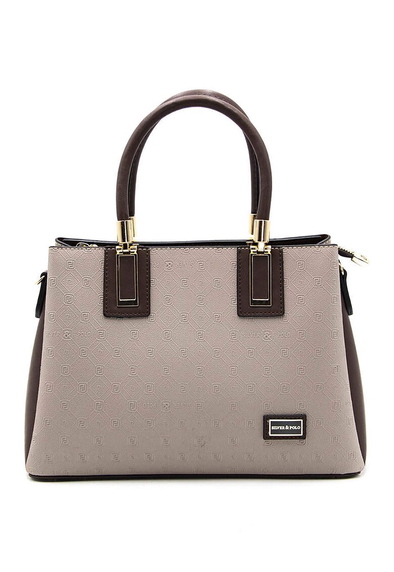 Geanta cu maner si bareta aditionala - Maro inchis/Maro taupe deschis