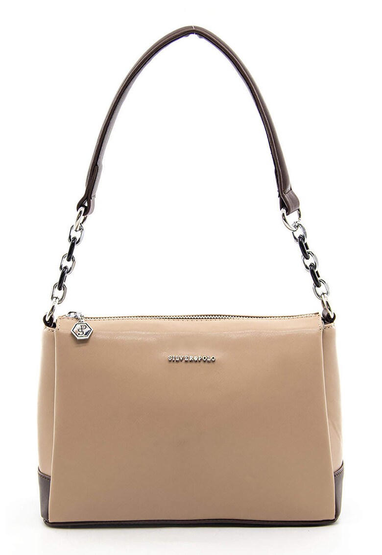 Geanta de piele ecologica cu bareta de umar - Maro deschis