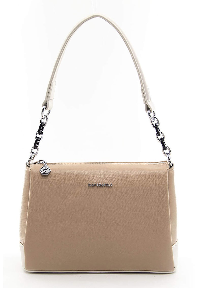 Geanta de piele ecologica cu bareta de umar - Alb fildes/Maro camel