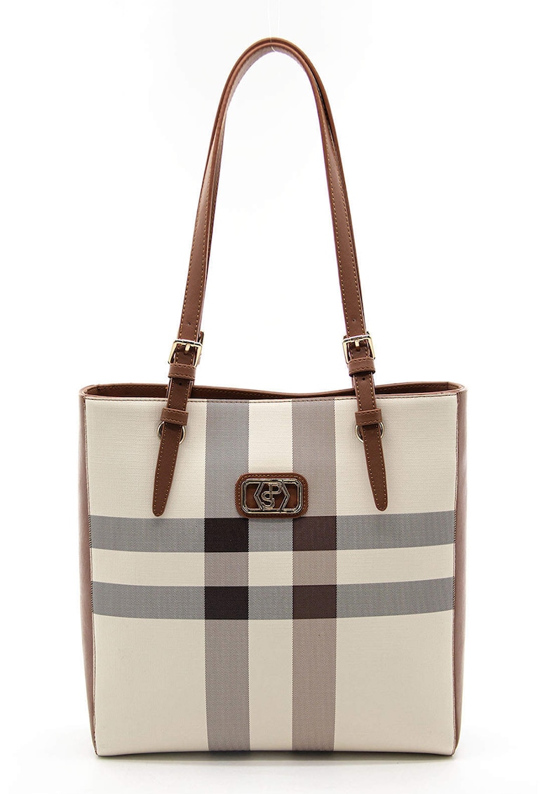 Geanta tote cu model - Maro/Crem