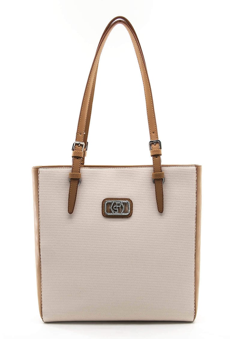 Geanta tote de piele ecologica - Maro/Bej