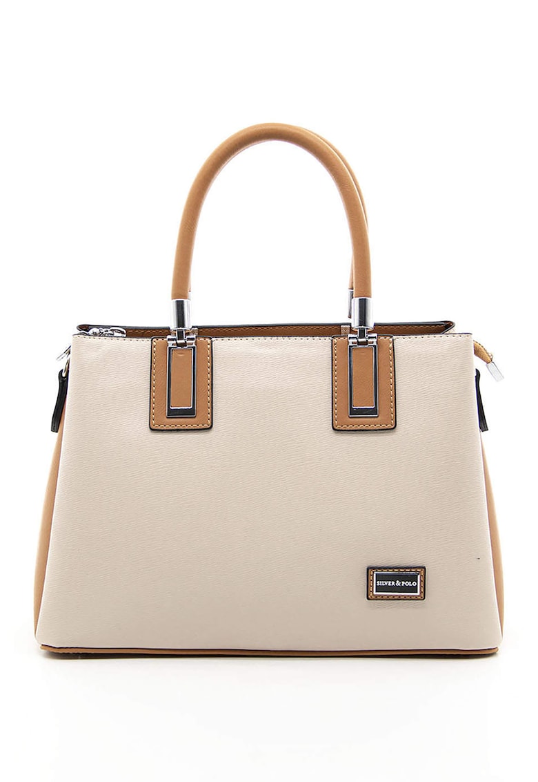 Geanta cu maner si bareta aditionala - Maro/Bej