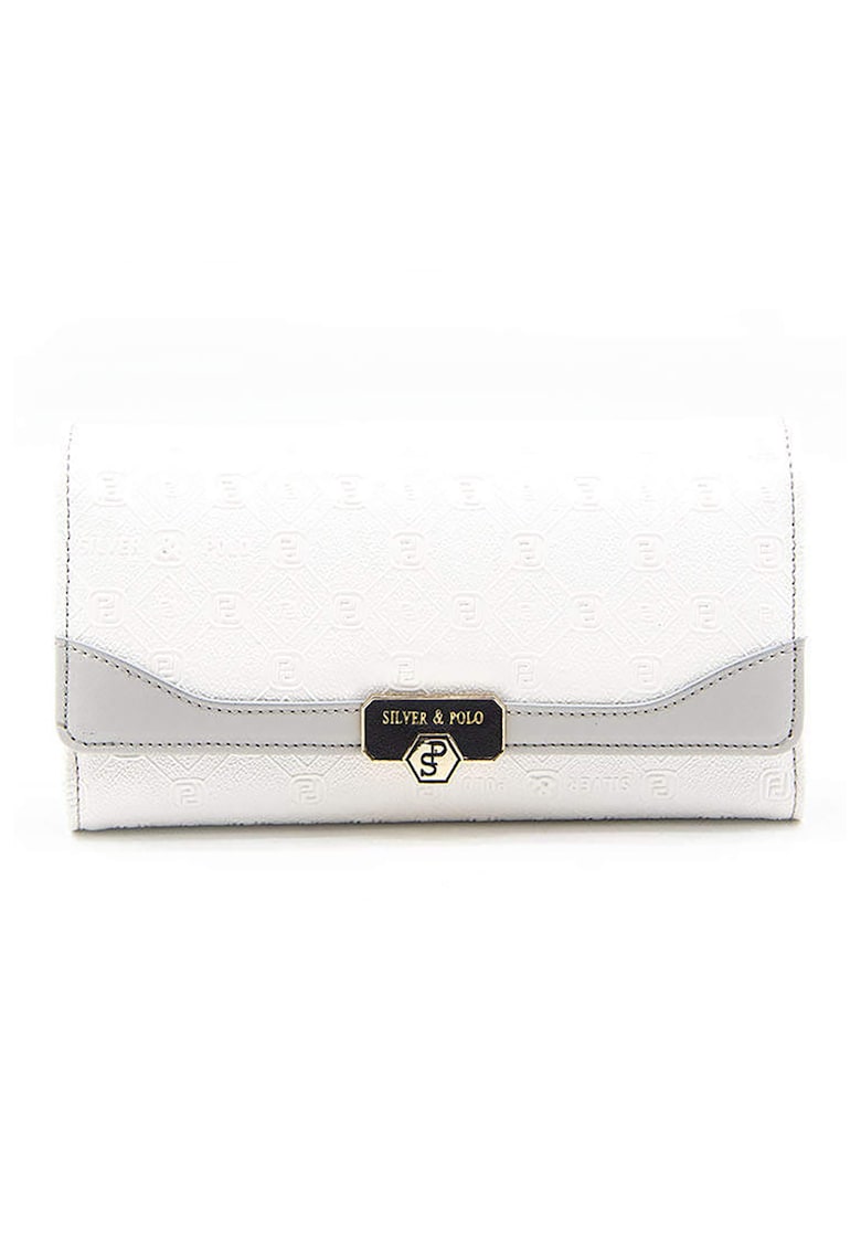 Portofel de piele ecologica cu imprimeu logo - Alb/Gri deschis