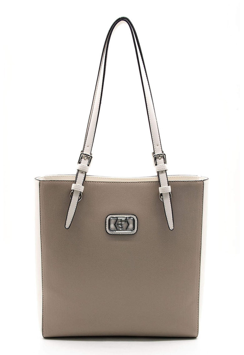 Geanta shopper de piele ecologica cu doua nuante - Maro taupe deschis