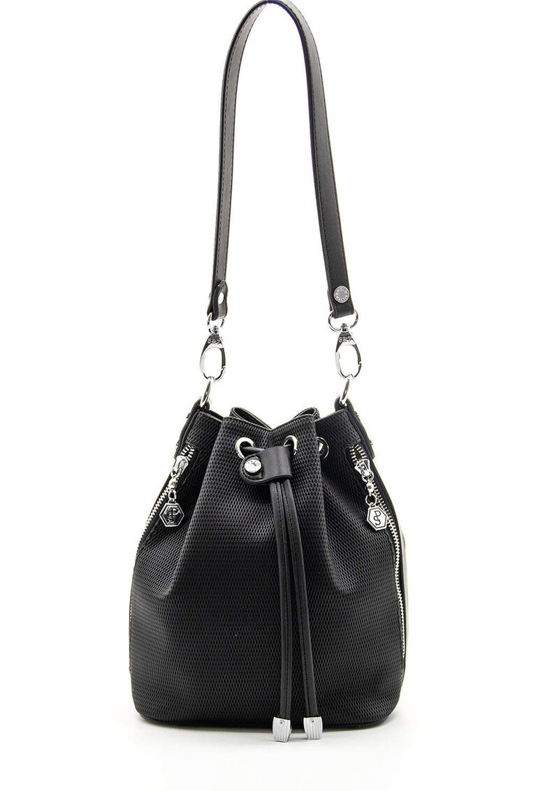 Geanta de piele ecologica cu bareta de umar - Negru