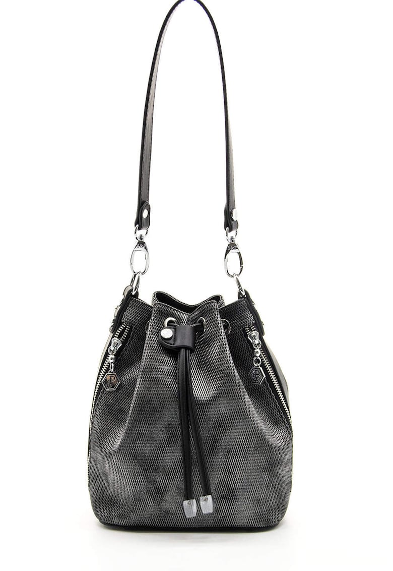 Geanta de piele ecologica cu bareta de umar - Negru/Gri