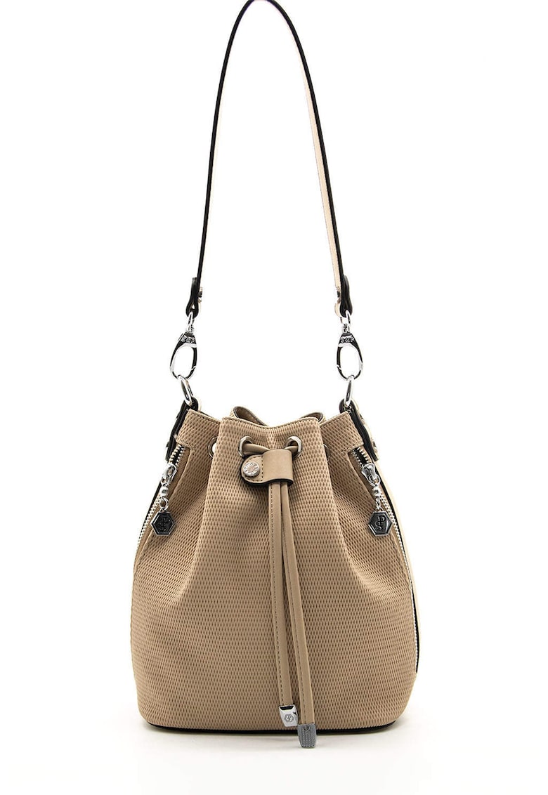 Geanta bucket de piele ecologica cu bareta detasabila - Maro camel