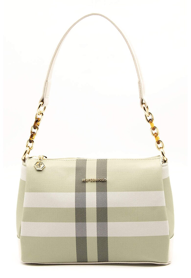 Geanta de umar in carouri - Alb/Gri cenusiu