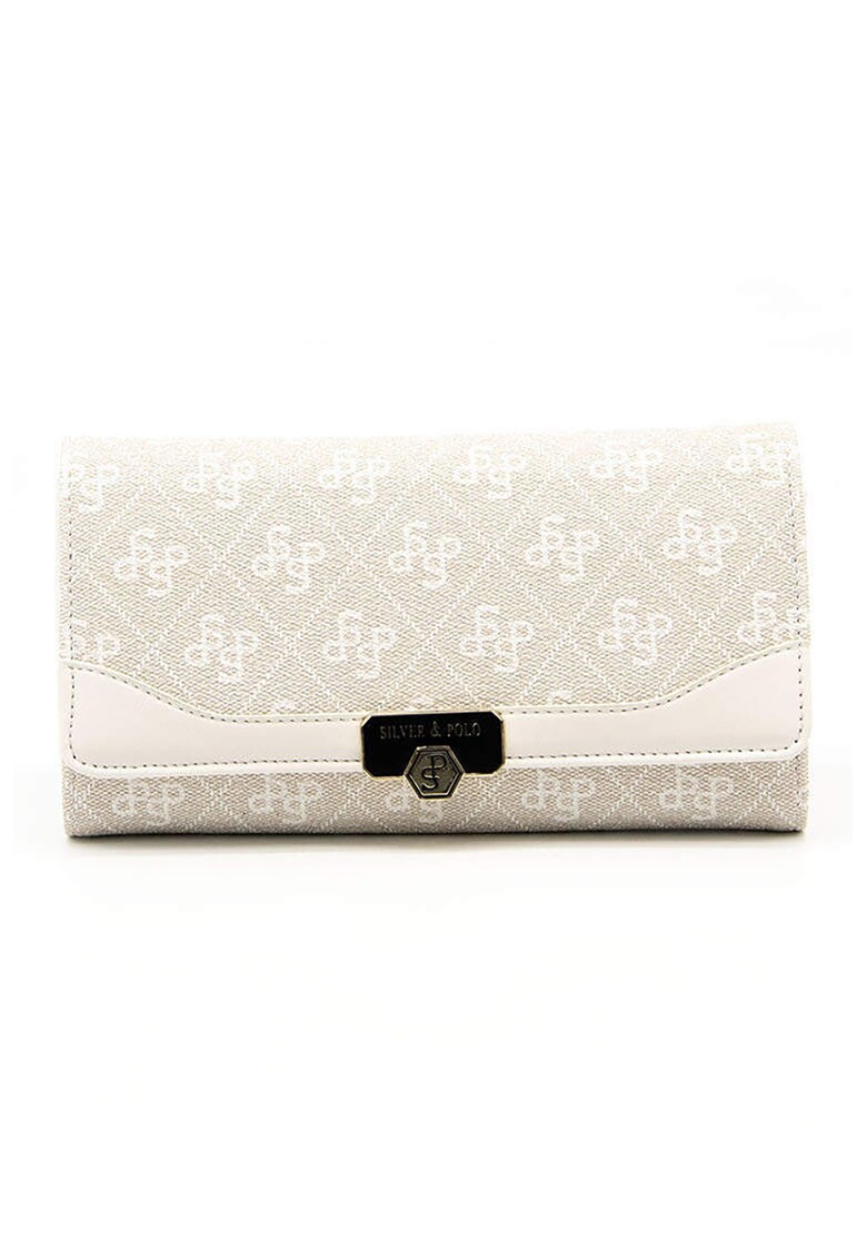 Portofel de piele ecologica cu imprimeu logo - Bej