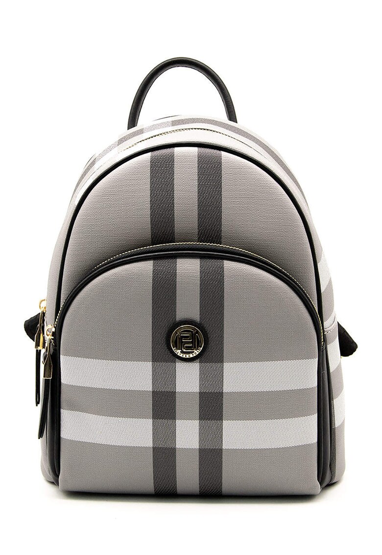 Rucsac in carouri cu fermoar - Negru/Gri deschis