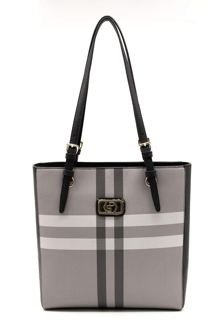 Geanta shopper de piele ecologica - Negru/Gri