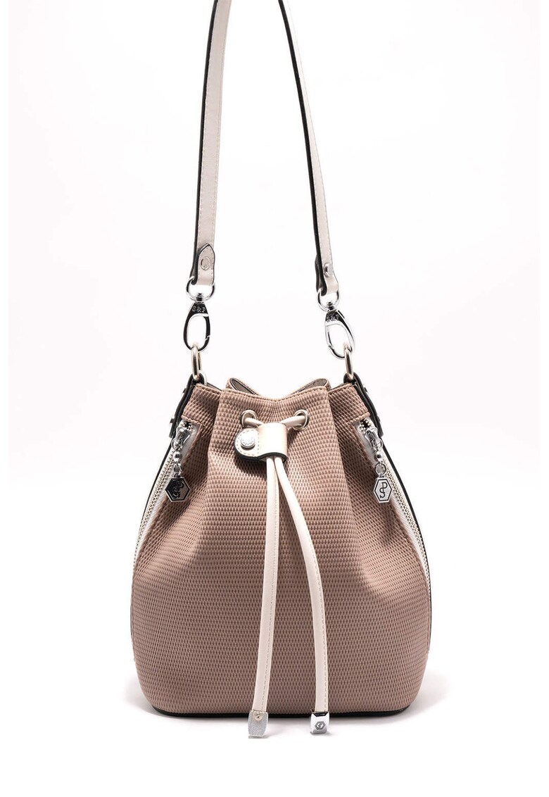 Geanta de piele ecologica cu bareta de umar - Alb/Maro deschis