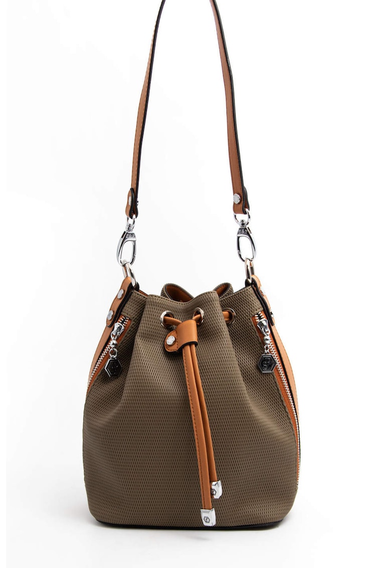 Geanta de piele ecologica cu bareta de umar - Maro inchis/Maro scortisoara