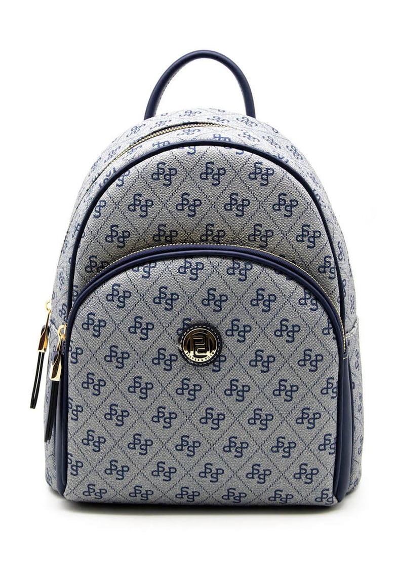 Rucsac de piele ecologica cu model monograma - Albastru deschis