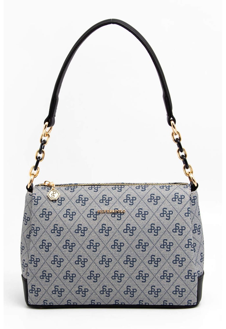 Geanta cu bareta de umar si imprimeu - Albastru deschis