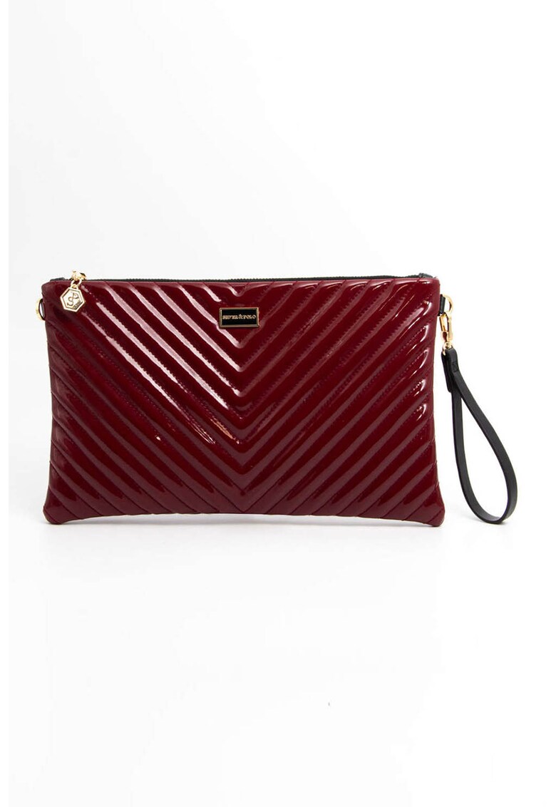 Geanta plic de piele ecologica cu aspect matlasat - Rosu inchis