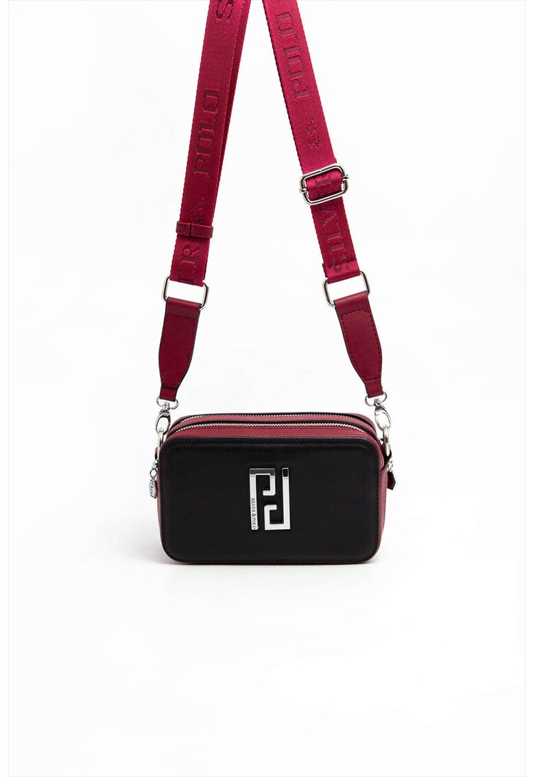 Geanta crossbody de piele ecologica - Negru/Rosu inchis