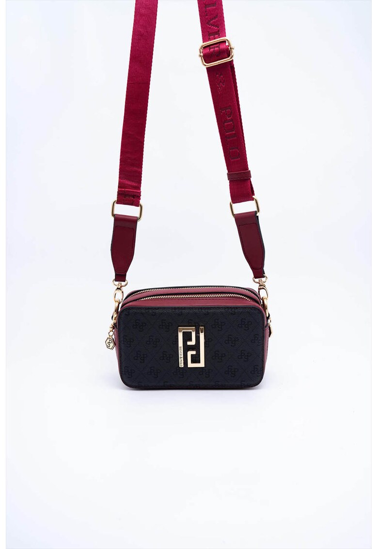Geanta crossbody de piele ecologica - Negru/Rosu inchis