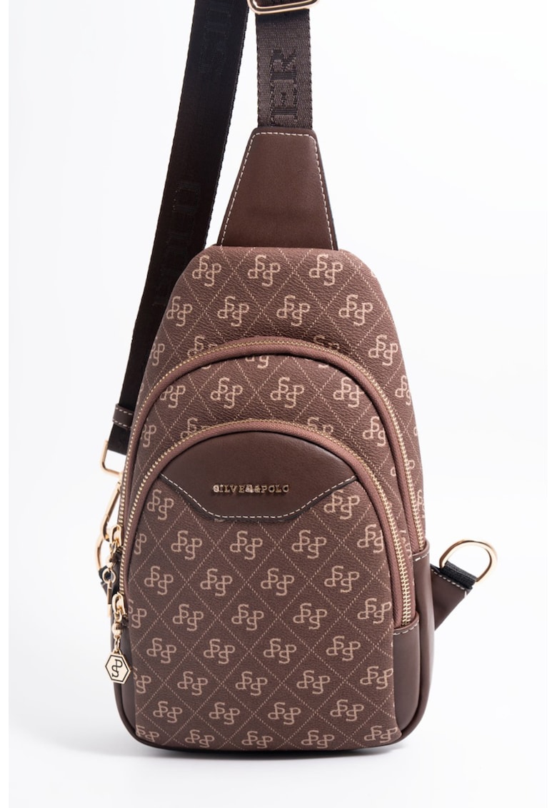 Geanta din piele ecologica cu bareta de umar - Diverse culori - Maro inchis - 30 x 22 x 8 cm