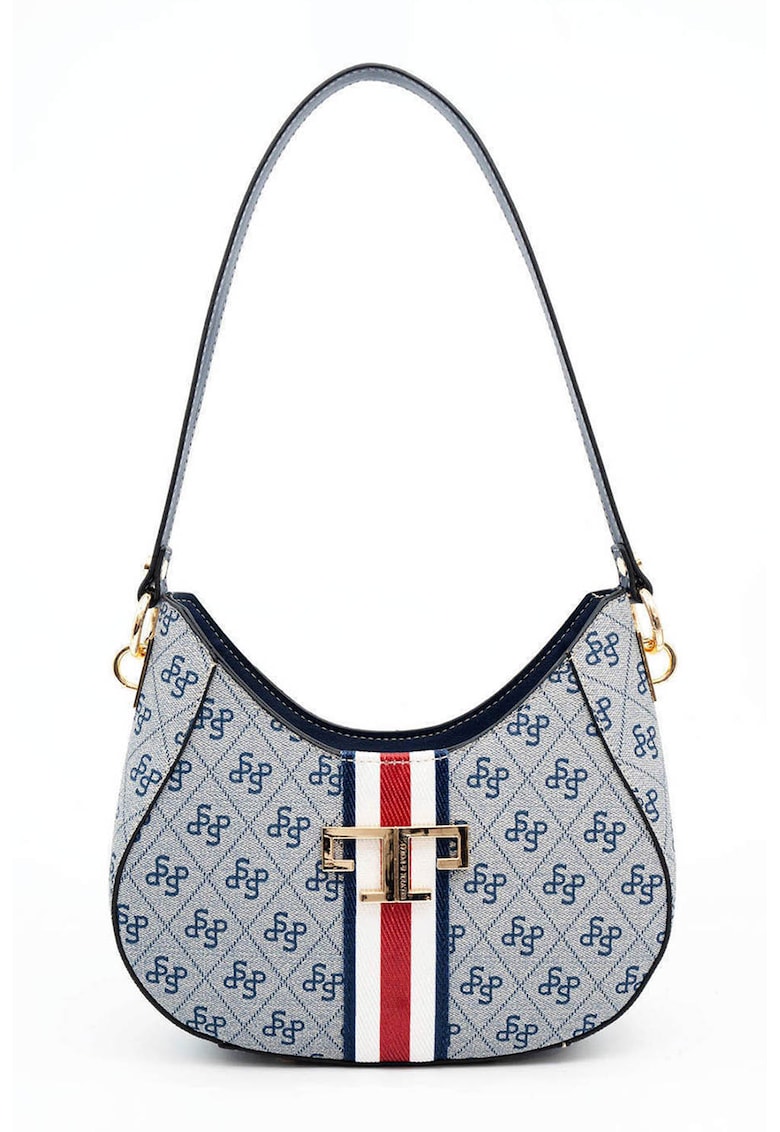 Geanta de piele ecologica cu bareta de umar si model - Albastru deschis