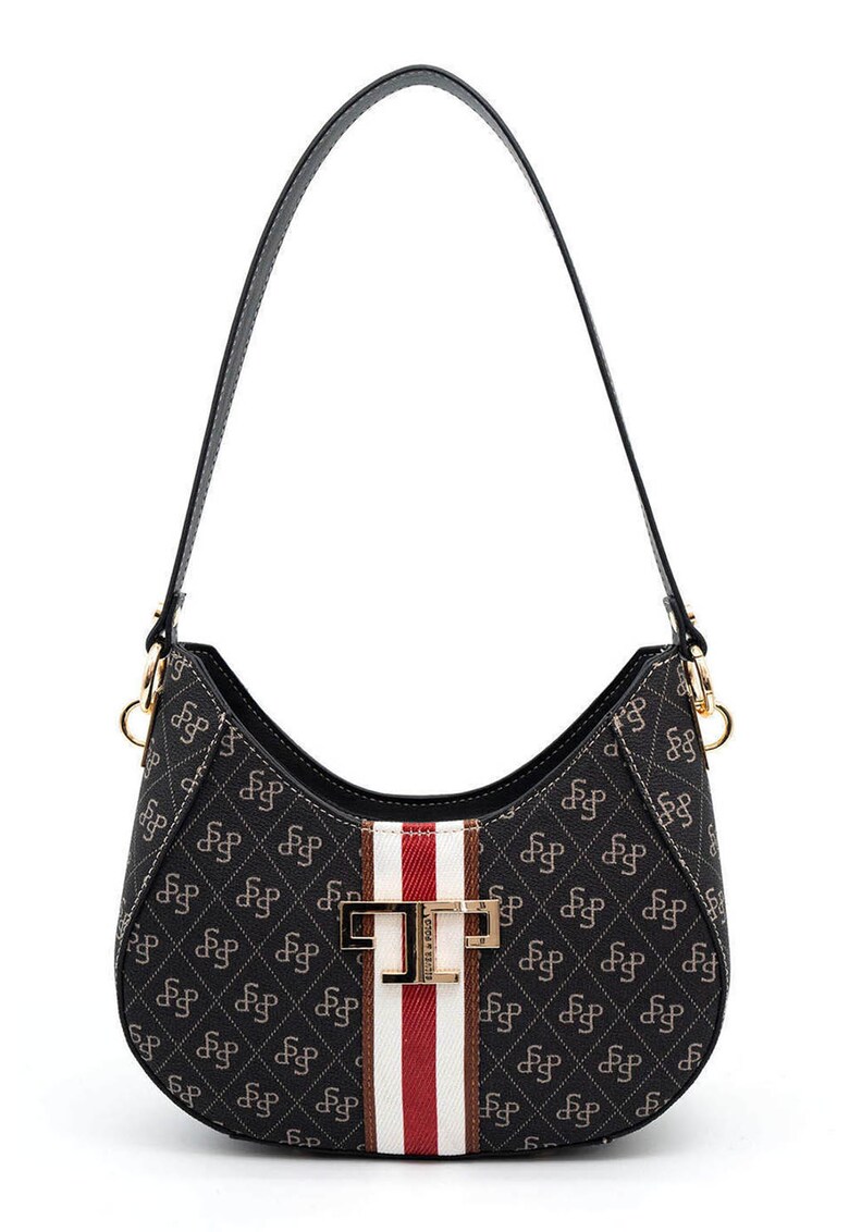 Geanta de piele ecologica cu bareta de umar si model - Rosu - Alb - Negru