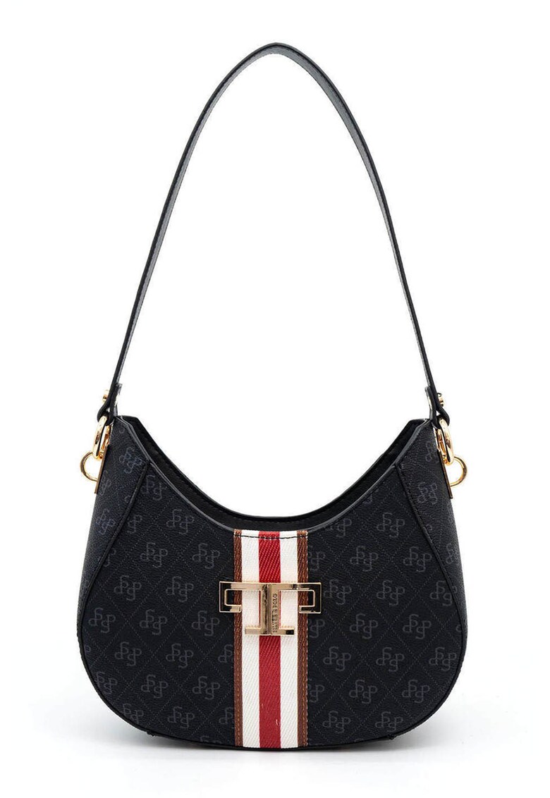 Geanta de piele ecologica cu bareta de umar si model - Rosu - Alb - Negru