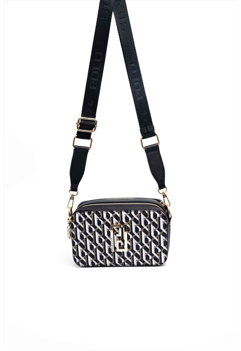 Geanta crossbody de piele ecologica - Alb/Negru - 13 x 20 x 8 cm