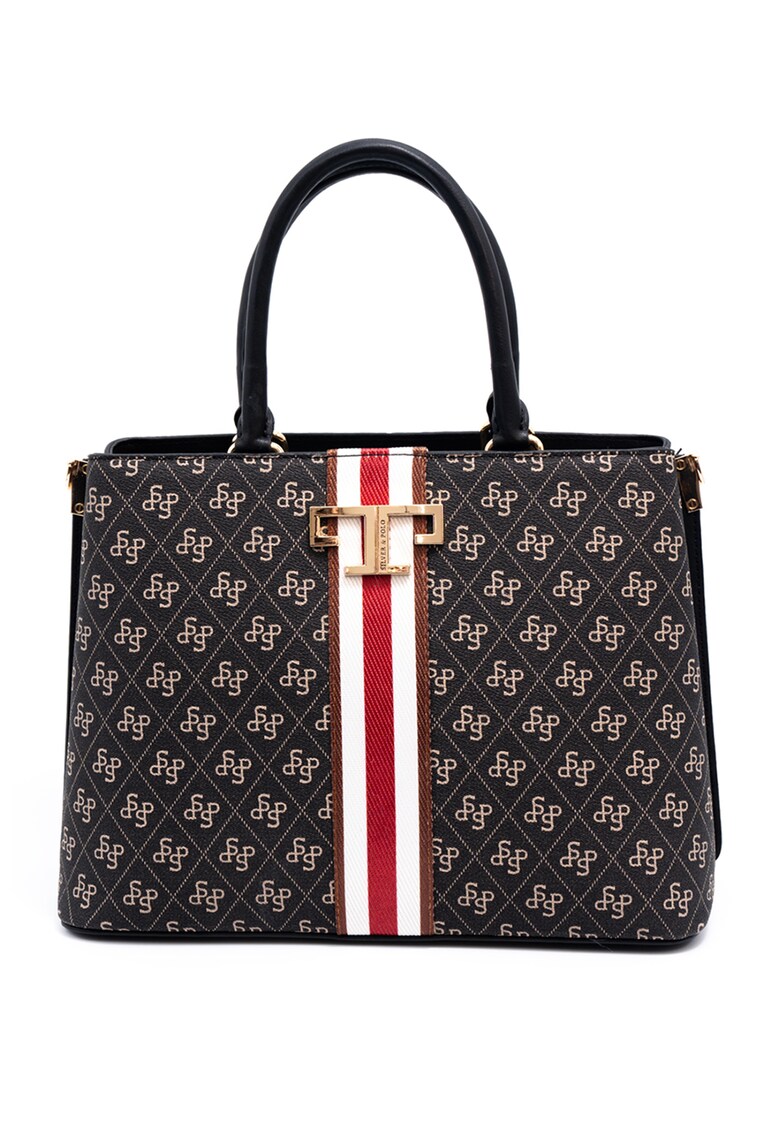 Geanta cu bareta de umar si imprimeu logo - diverse culori - Rosu/Alb/Bleumarin - 24x32x12