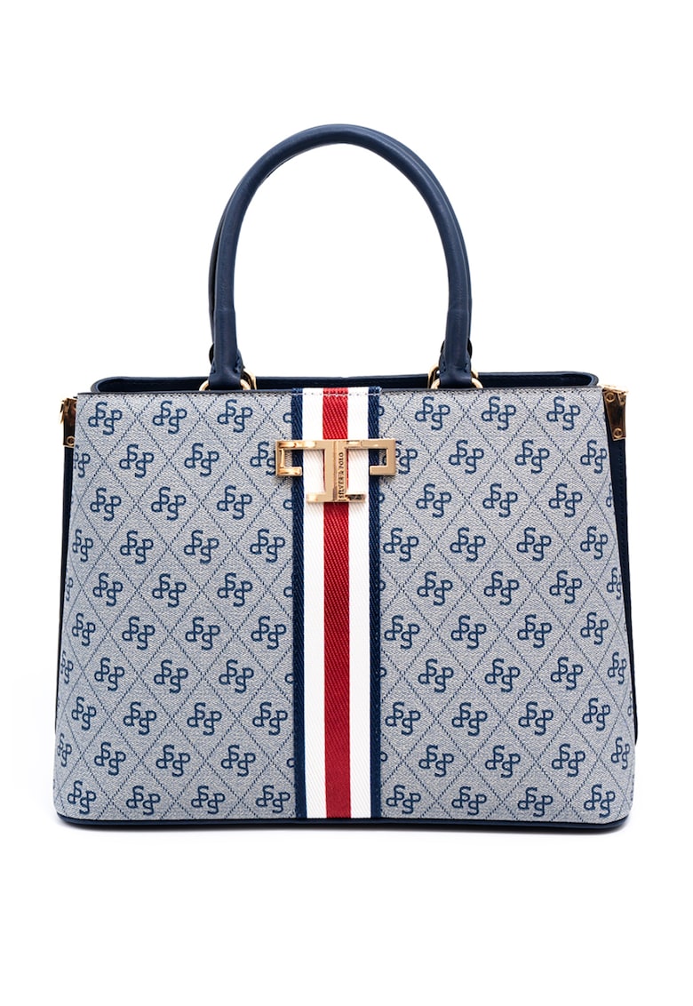 Geanta cu bareta de umar si imprimeu logo - diverse culori - Albastru deschis - 32 x 24 x 12 cm