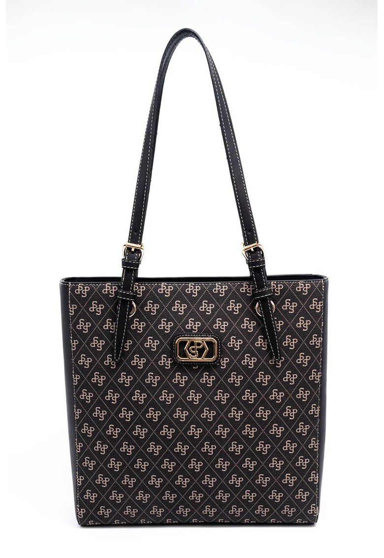 Geanta shopper de piele ecologica - Negru/Bej