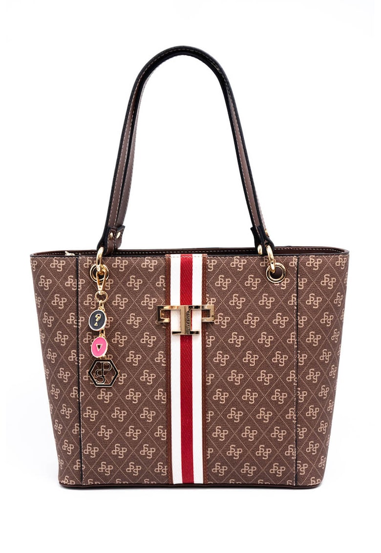 Geanta de piele ecologica cu bareta de umar si model monograma