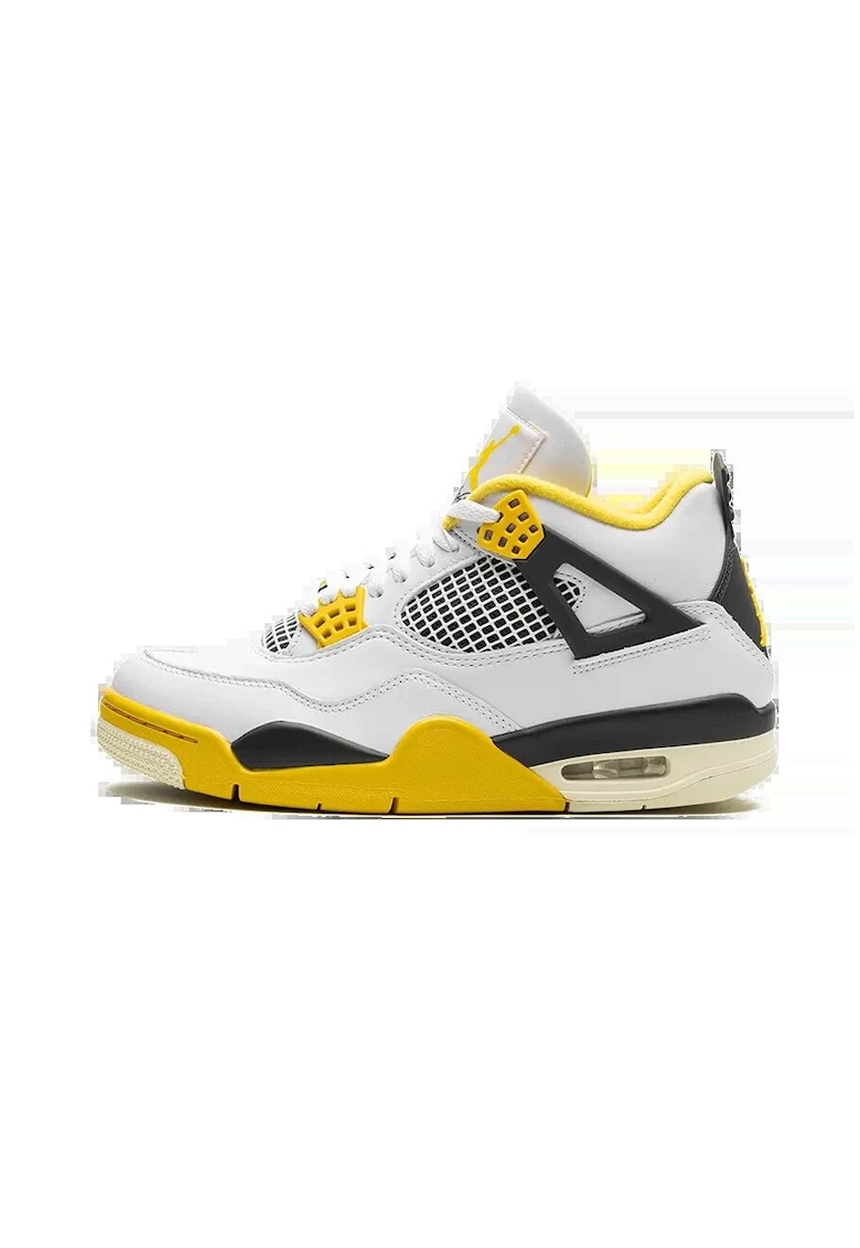 Adidasi Air Jordan 4 Vivid Sulfur - alb cu galben si negru -