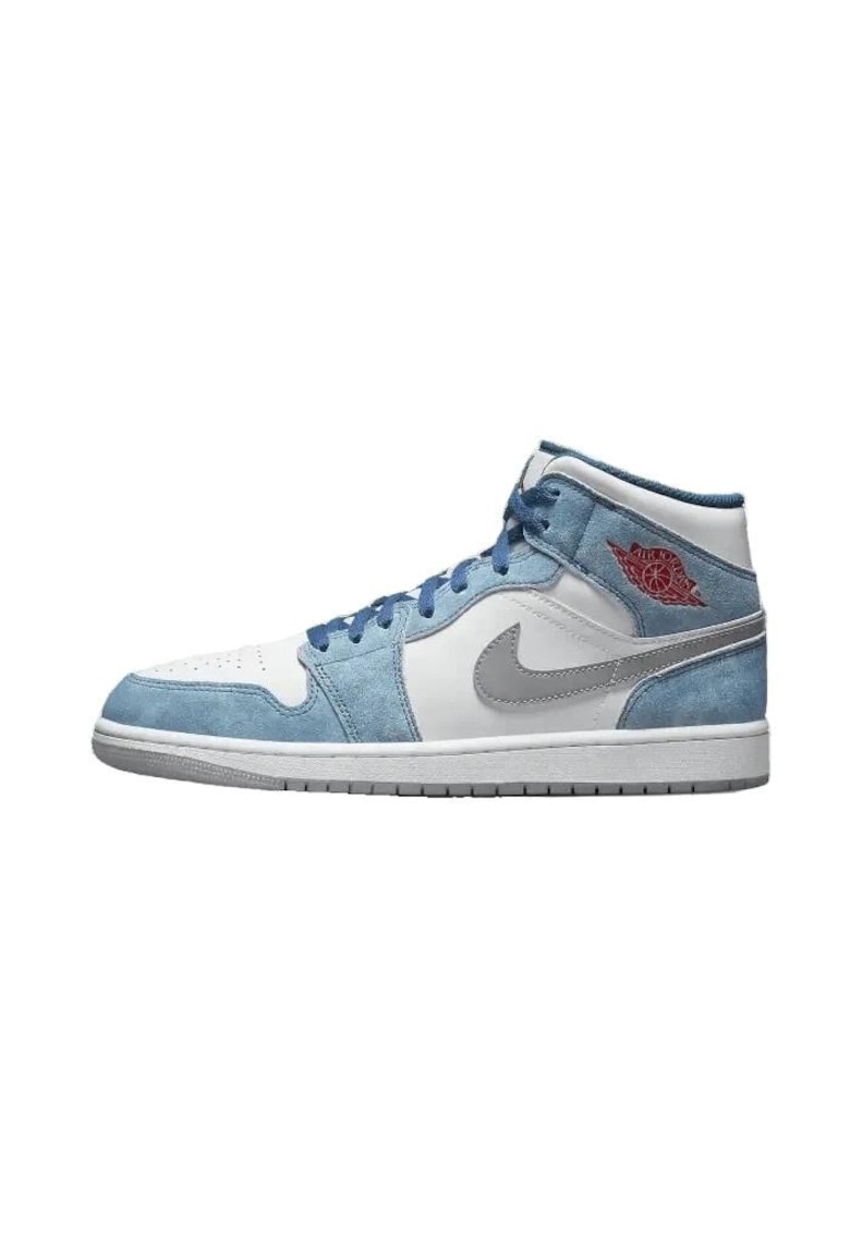 Pantofi sport barbati Air Jordan 1 Mid - albastru-rosu - piele si material textil - profil mediu