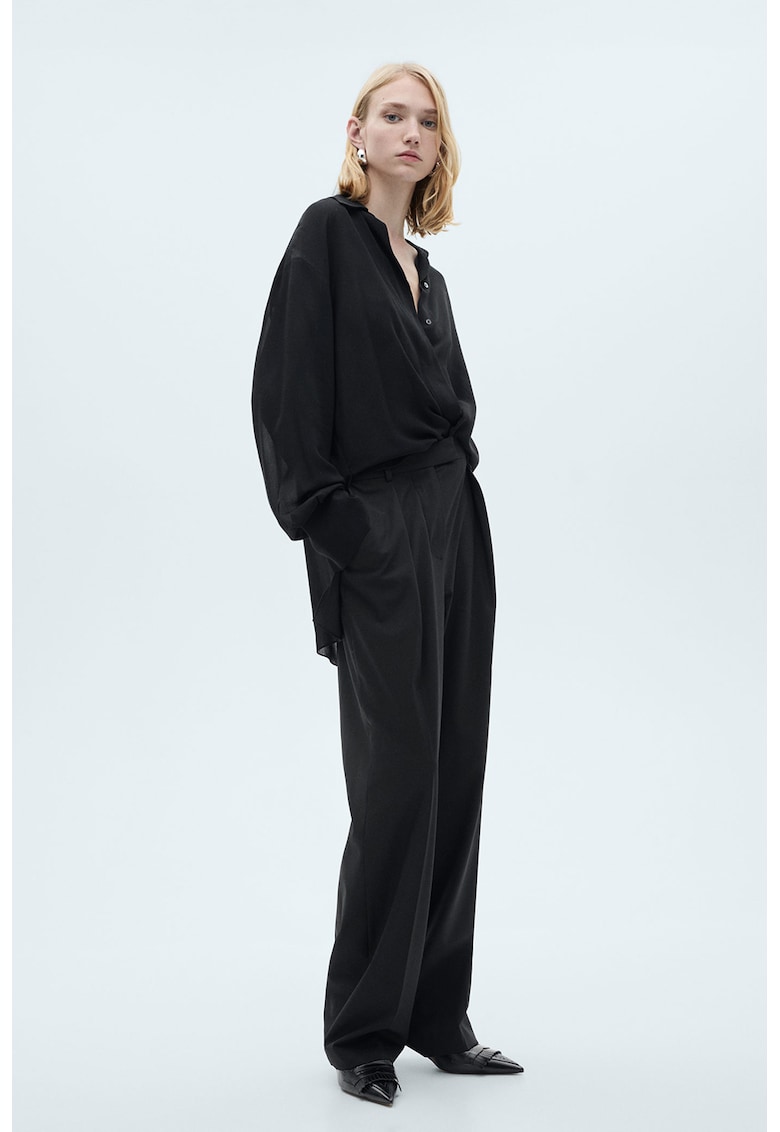 Pantaloni din amestec de lana cu croiala ampla