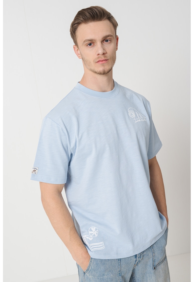 Tricou de bumbac cu imprimeu - Albastru pastel/Alb optic