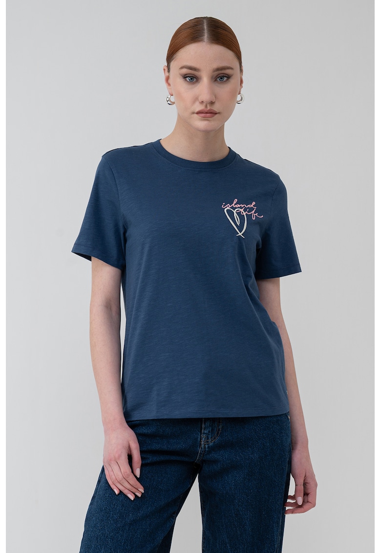 Tricou cu imprimeu grafic - Albastru melange