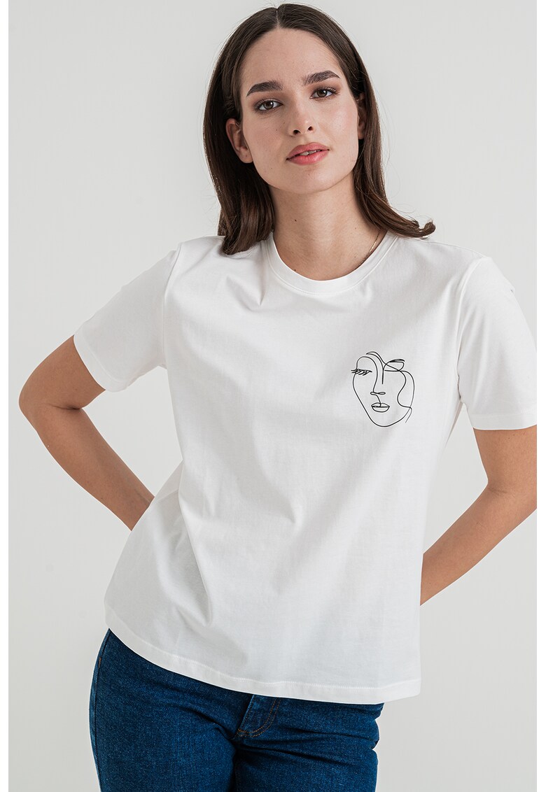 Tricou din bumbac organic cu decolteu la baza gatului - Alb